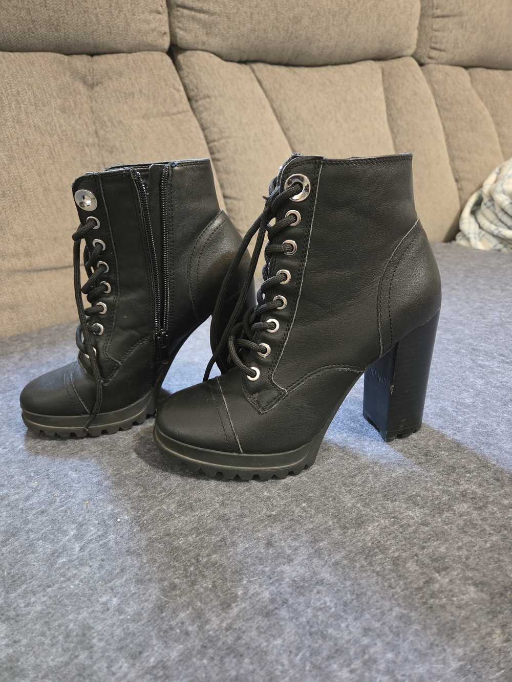 Aldo Black Lace-Up Combat Platform Ankle Boots - Picture 5 of 8